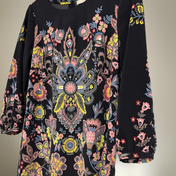 Ann Taylor LOFT Shift Dress Bold Medallion Floral Multi Long Sleeve Womens Sz SP - Picture 4 of 9